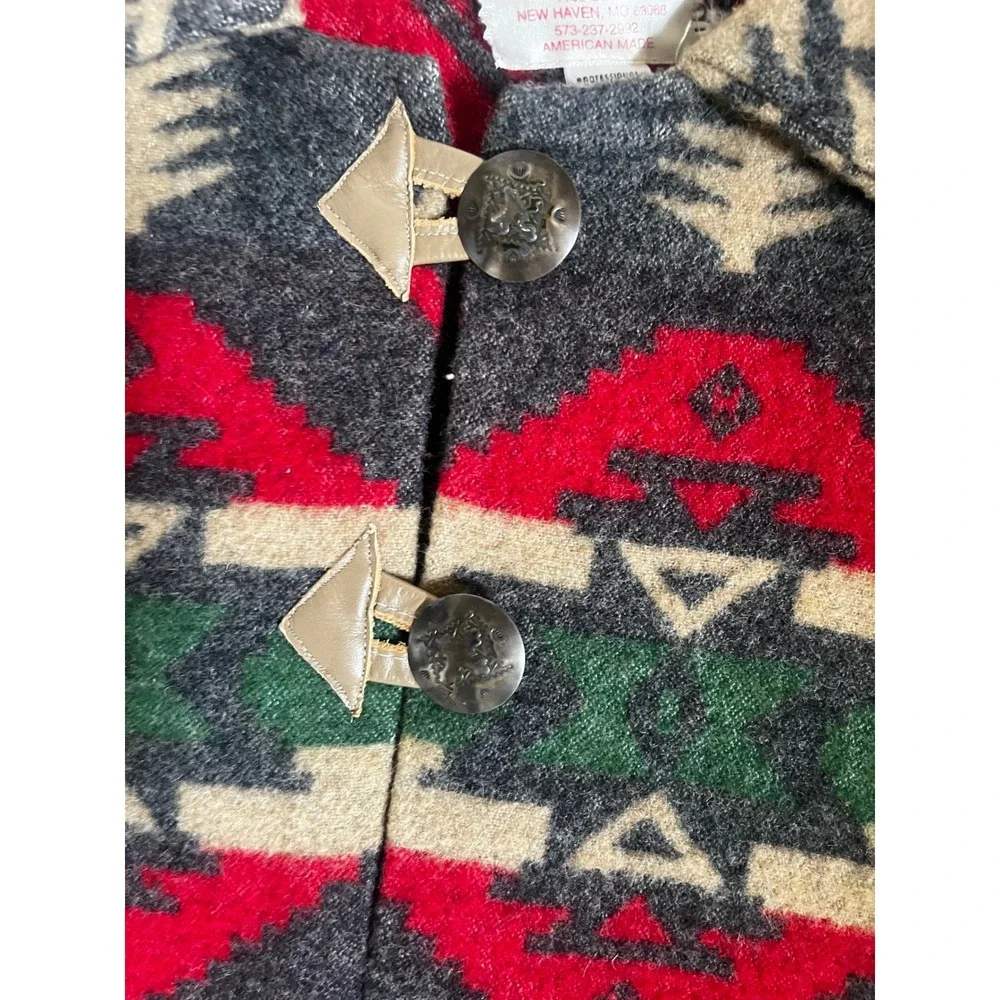 PL Greene American Made Southwestern Wool Blend Poncho Cape Red Green Tribal OS